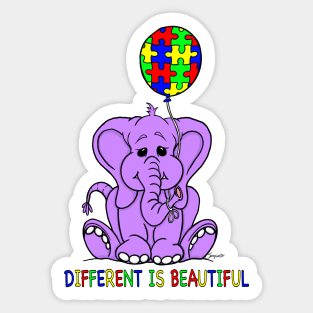 Autism Awareness Baby Purple Elephant DIFFERENT IS BEAUTIFUL Sticker